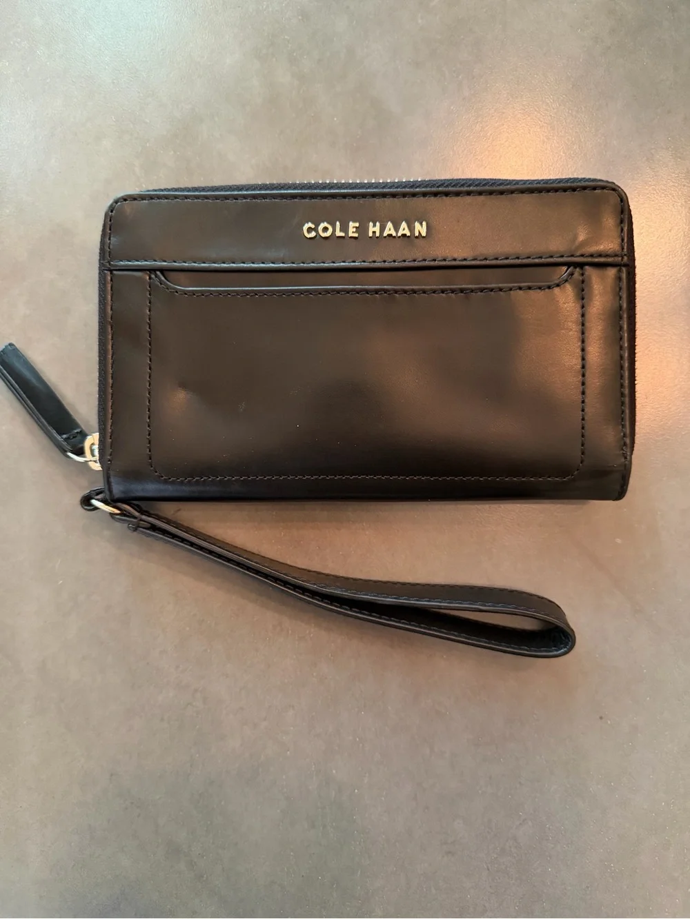 Cole Haan Black Leather Zip Wristlet/Wallet with Detachable Strap